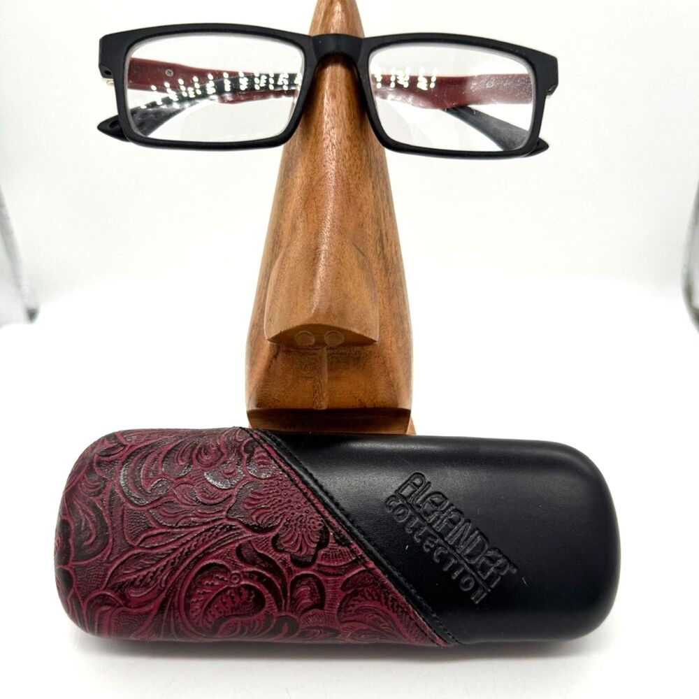Alexander Collection Eyeglasses Rubber Black & Maroon w/ Matching Hard Clam Case